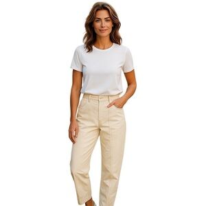 Madewell High Rise Cropped Barrel Pants Cotton Blend Antique Yellow - Size 8